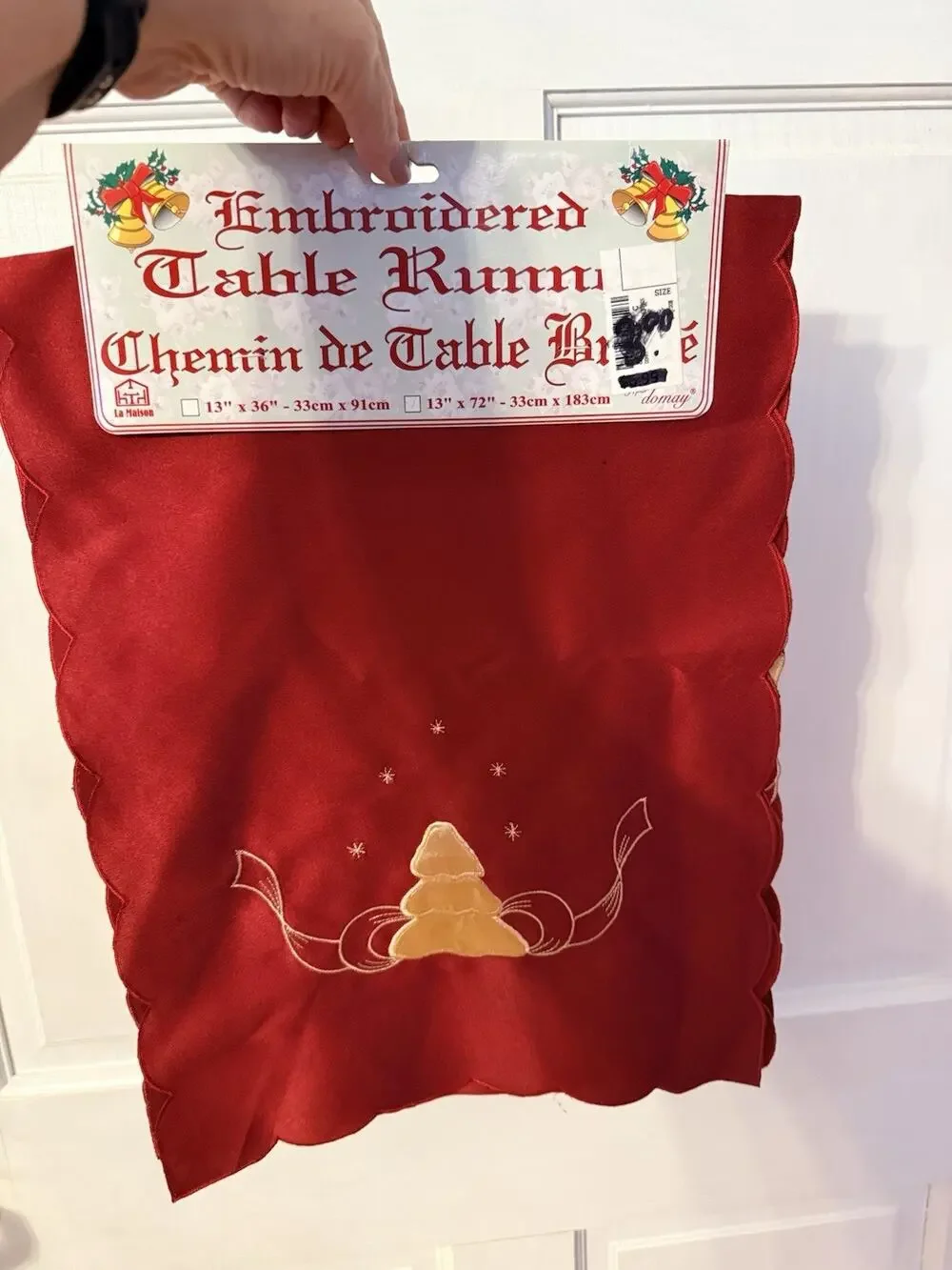 Vintage red Christmas embroidered table runner Christmas Tree
